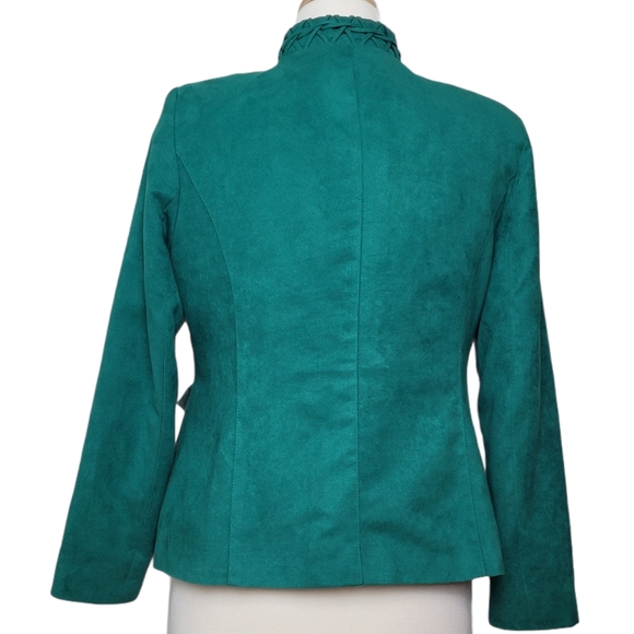 ALIA Jacket Blazer Button Down Faux Suede Green Size 6P - Picture 5 of 10